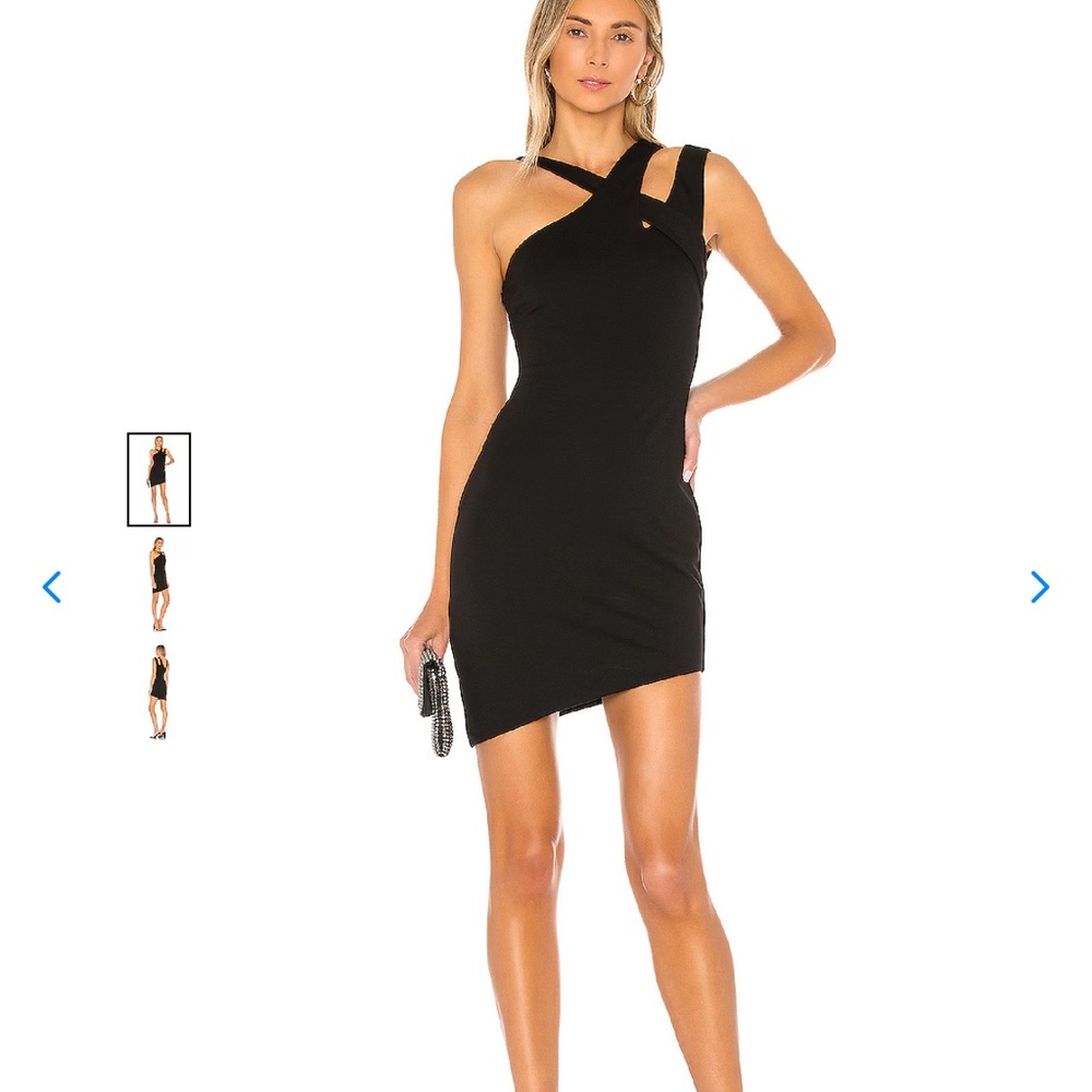 H:ours JUX MINI DRESS IN BLACK One-Shoulder Cutout Asymmetrical Mini Dress